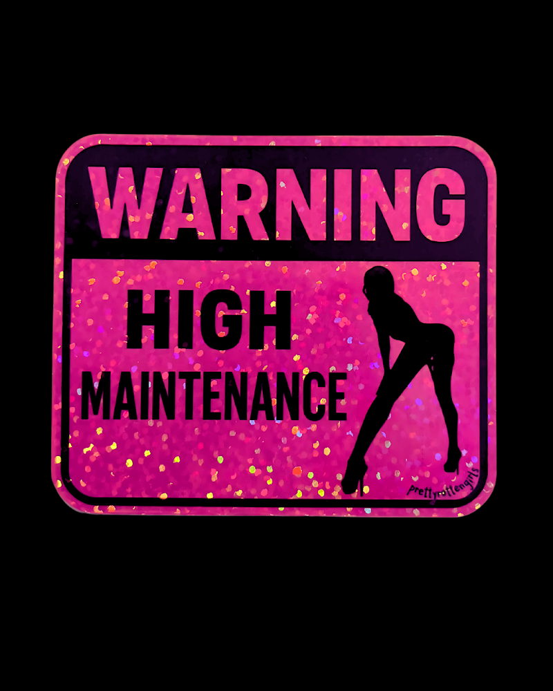 Warning High Maintenance Glitter Sticker | Hot Pink Holographic Vinyl Decal | Y2K Laptop, Water Bottle, Journal