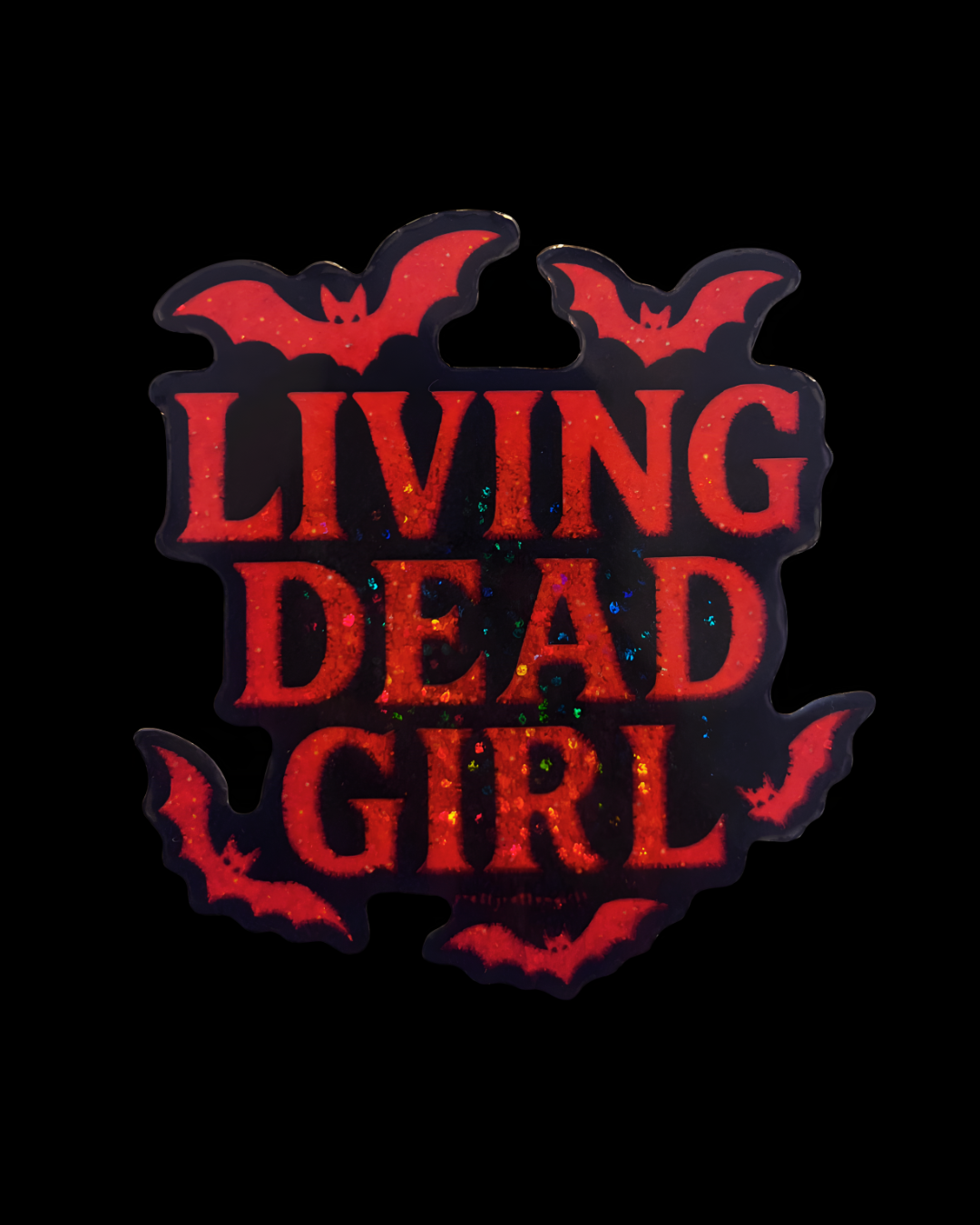 Living Dead Girl Glitter Vinyl Sticker | Goth Bat Sticker | Horror Aesthetic Decal | Spooky Sticker for Laptop & Water Bottle