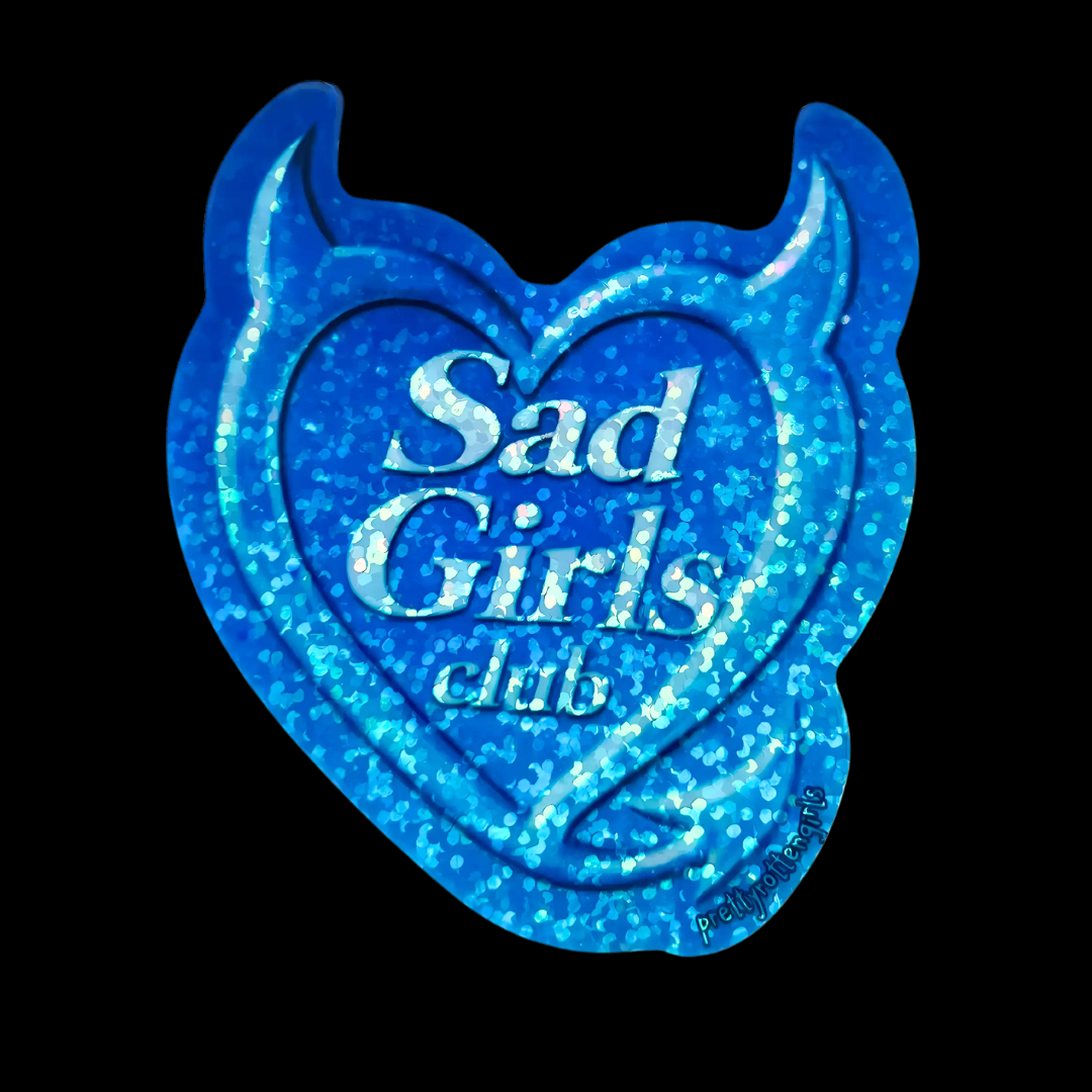 Sad Girls Club Sticker – Glitter Devil Heart Vinyl Decal, Emo Aesthetic, Bad Girls Club Parody
