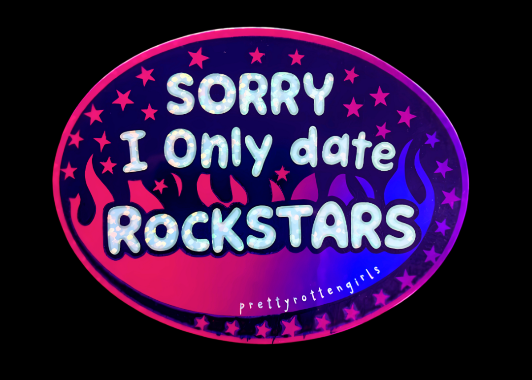 Sorry I Only Date Rockstars Sparkly Sticker | Y2K Glitter Flame Vinyl | Laptop, Water Bottle, Journal