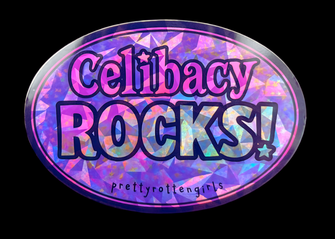 Celibacy Rocks Holographic Sticker | Y2K Glitter Retro Vinyl | Laptop, Water Bottle, Journal