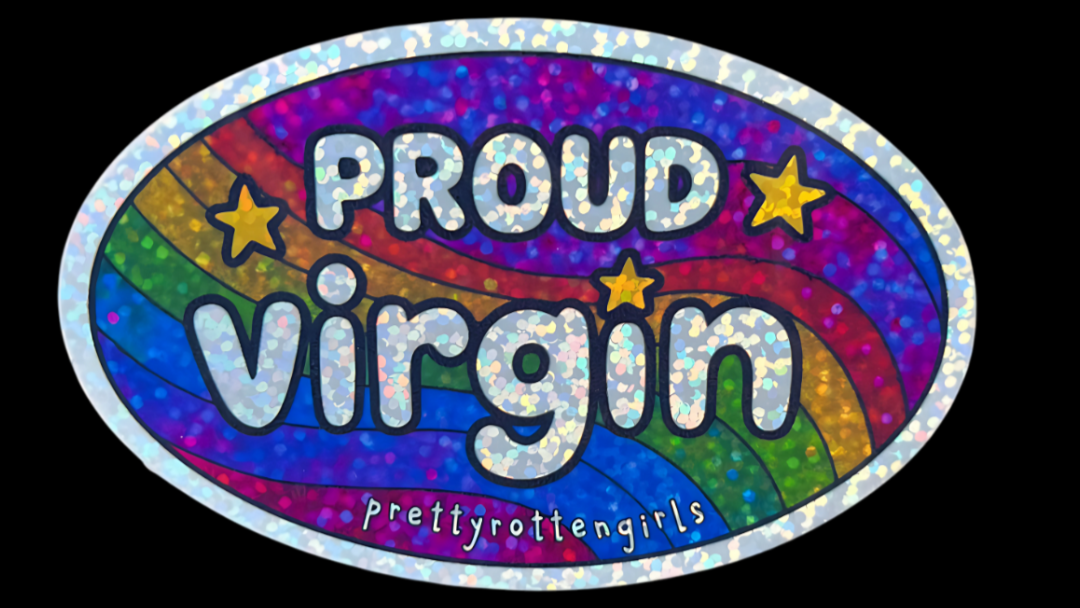 Proud Virgin Sparkly Sticker | Y2K Retro Rainbow Glitter Vinyl | Laptop, Water Bottle, Journal