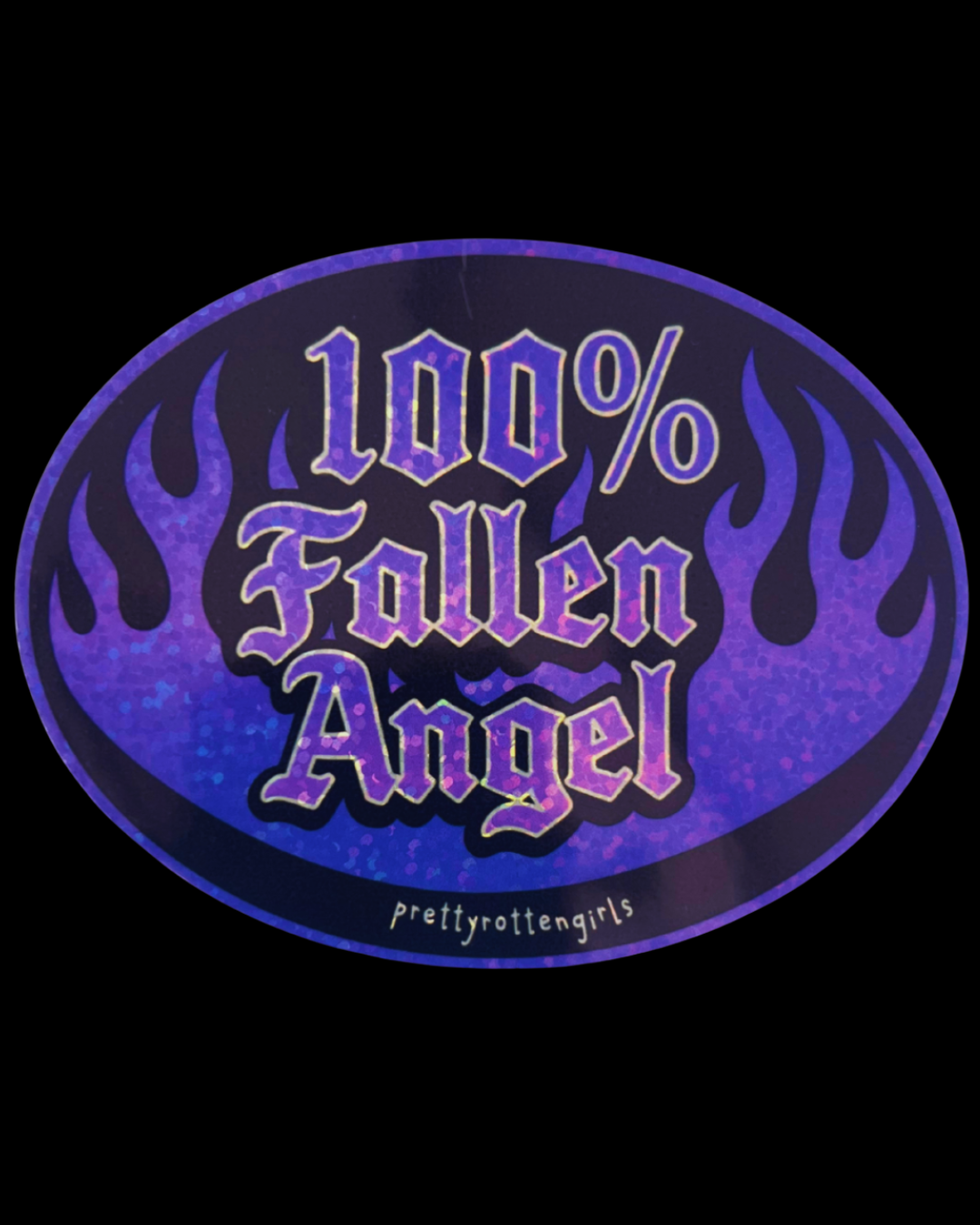 100% Fallen Angel Sticker | Holographic Goth Decal | Y2K Flame Aesthetic | Alt Girl Vinyl Sticker | Emo Laptop Sticker | Pretty Rotten Girls | Dark Angel Gift