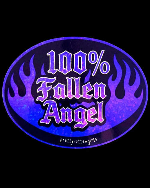 100% Fallen Angel Sticker | Holographic Goth Decal | Y2K Flame Aesthetic | Alt Girl Vinyl Sticker | Emo Laptop Sticker | Pretty Rotten Girls | Dark Angel Gift