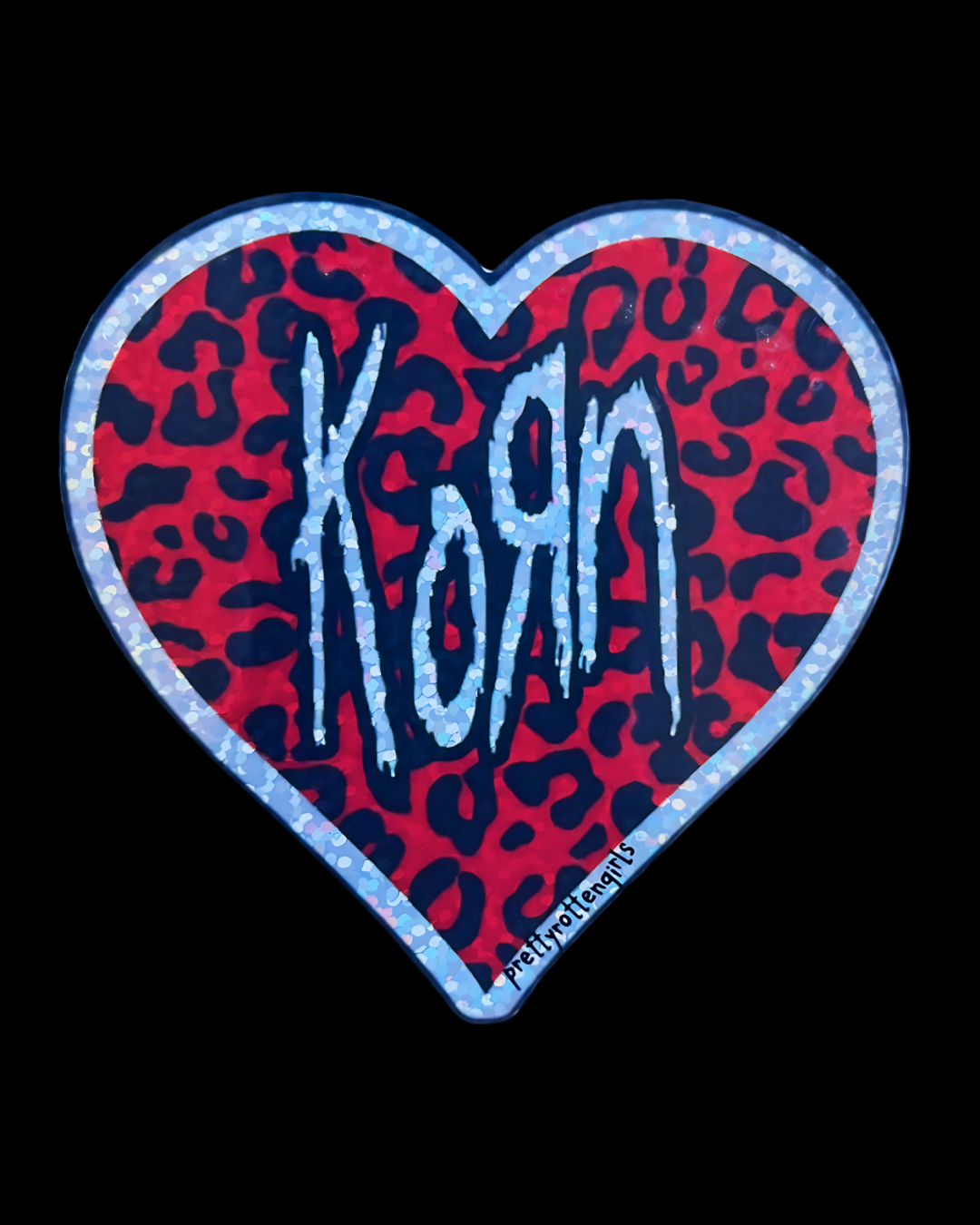 Korn Heart Sticker | Glitter Vinyl Leopard Print Decal | Nu Metal Y2K Fan Art Laptop Water Bottle Sticker