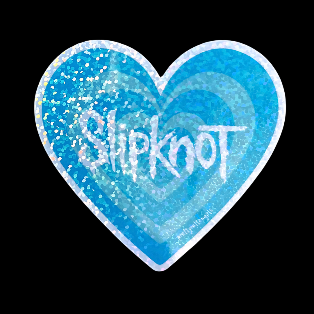 Slipknot Heart Sticker – Glitter Blue Glitter Vinyl | Y2K Nu-Metal Fan Art by Pretty Rotten Girls